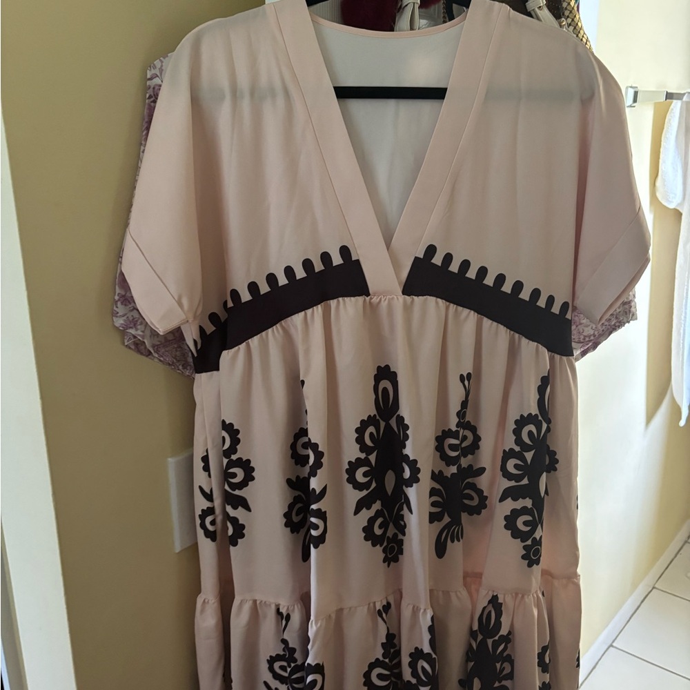 Cream and Black Patterned Dress